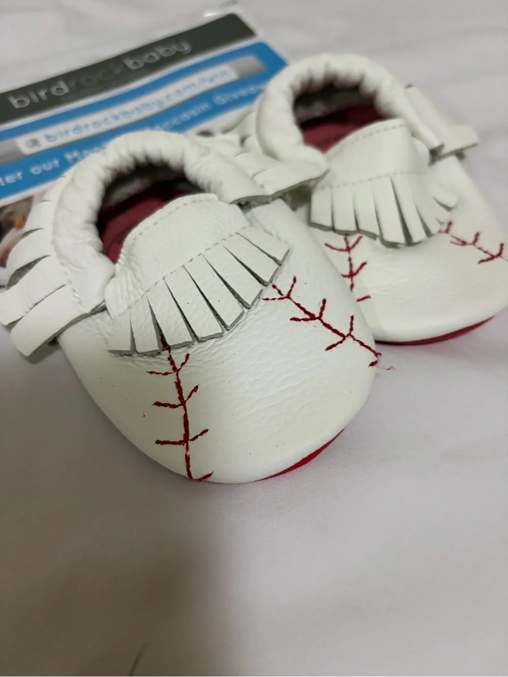 White Baseball Moccasin Baby Shoes